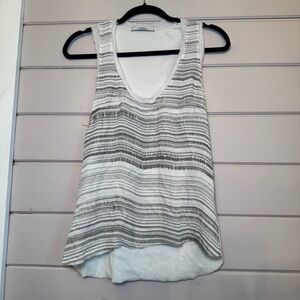 Women’s Pharoah Collection White & Gray 100% Silk Striped Tank Top